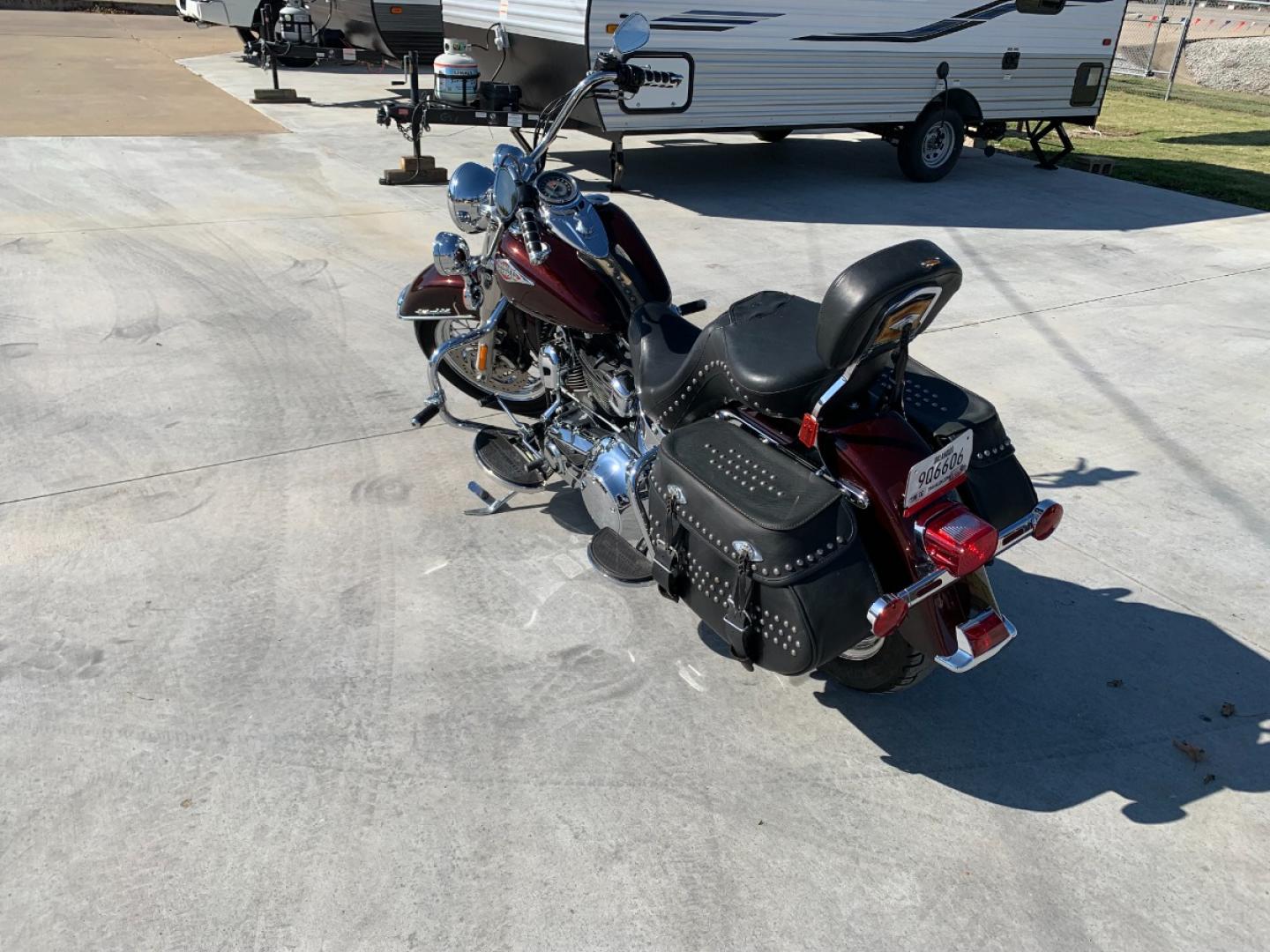 2009 PURPLE Harley-Davidson FLSTC - (1HD1BW5199Y) , located at 17760 HWY 62, MORRIS, 74445, 35.609104, -95.877060 - 2009 HARLEY- DAVIDSON FLSTC HERITAGE SOFTAIL 1584CC FEATURES CRUISE CONTROL, CHROME PASSING LAMPS, CHROME STAGGERED SHORTY EXHAUST WITH DUAL MUFFLERS, STUDDED LEATHER SADDLEBAGS, AND A FULL WINDSHIELD. A SMOOTH RIDE FOR LONG-RANGE TOURING COMFORT. IT RUNS GREAT !! ONLY 14,596 MILES. ** REBUILT TITLE - Photo#7