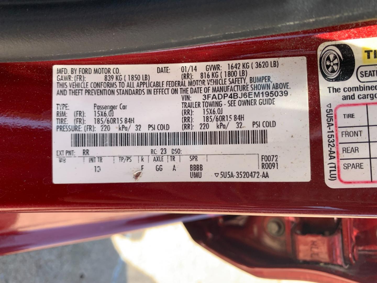 2014 RED Ford Fiesta SE Sedan (3FADP4BJ6EM) with an 1.6L L4 DOHC 16V engine, located at 17760 Hwy 62, Morris, OK, 74445, (918) 733-4887, 35.609104, -95.877060 - 2014 FORD FIESTA SE 1.6L 4 CYLINDER FWD, FEATURES KEYLESS ENTRY REMOTE, POWER LOCKS, POWER WINDOWS, POWER MIRRORS, MANUAL SEATS, AM/FM STEREO, CD PLAYER, BLUETOOTH, CLOTH SEATS, CRUISE CONTROL, HANDS-FREE CALLING, VOICE COMMAND CONTROL, MULTI-FUNCTION STEERING WHEEL CONTROLS. 108,726 MILES 195/60R15 - Photo#22