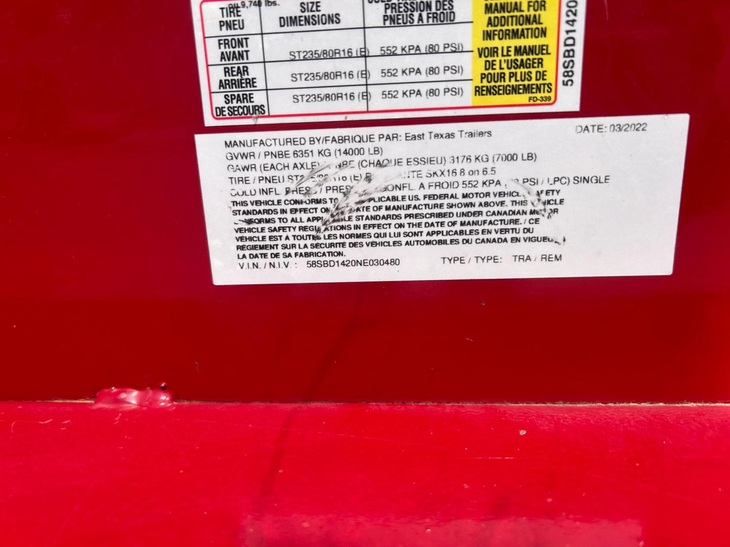 2022 RED EAST TEXAS TRAILER DUMPBED (58SBD1420NE) , located at 17760 Hwy 62, Morris, OK, 74445, 35.609104, -95.877060 - 2022 SILVERLINE TRAILER 83X14 FEATURES 2 7,000 LB DEXTER SPRING AXLES, 2 ELEC FSA BRAKES, COUPLER 2-5/16" ADJUSTABLE (6 HOLE), DIAMOND PLATE FENDERS, 16" CROSS-MEMBERS, 48" DUMP SIDES, 48" 3 WAY GATE, MESH ROLL TARP SYSTEM, JACK SPRING LOADED DROP LEG, 4 3'' D-RINGS, TOOL BOX IN TONGUE, SCISSOR HOIS - Photo#13