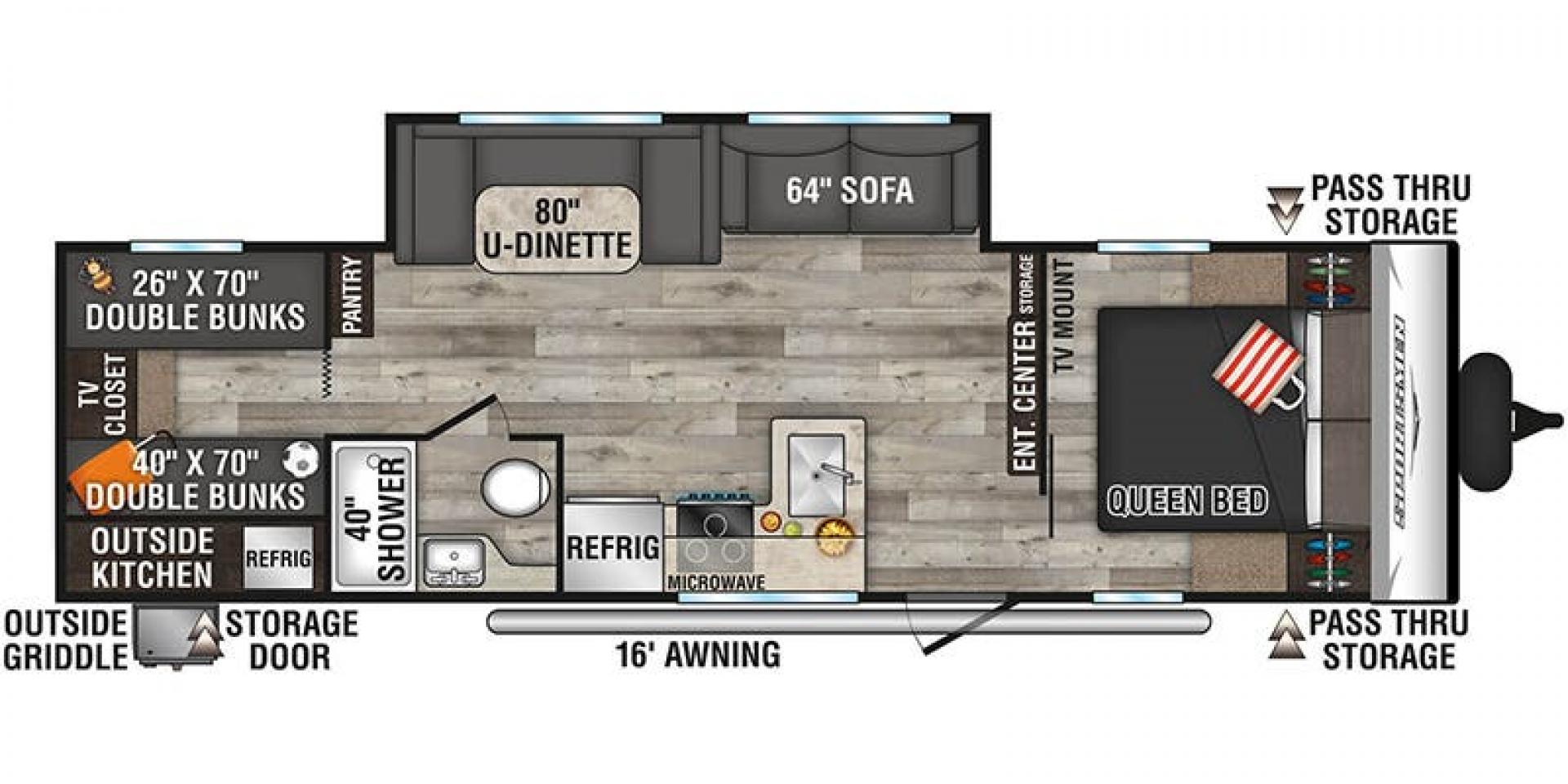 2023 Silver /TAN KZ SPORTSMAN 301BHKSE (4EZTU3020P5) , located at 17760 Hwy 62, Morris, OK, 74445, 35.609104, -95.877060 - HERE IS THE RIGHT CAMPER FOR YOU AND YOUR FAMILY. A 2023 SPORTSMAN KZ 33FT OVERALL (NEVER USED) WITH A 16FT POWER AWNING. IN THE FRONT OF THE CAMPER IS THE MASTER BEDROOM WITH QUEEN SIZE BED, OVERHEAD SHELF, AND 2 WARDROBE CLOSETS. IN THE LIVING/KITCHEN AREA YOU HAVE AN ENTERTAMENT CENTER WITH SOUND - Photo#32