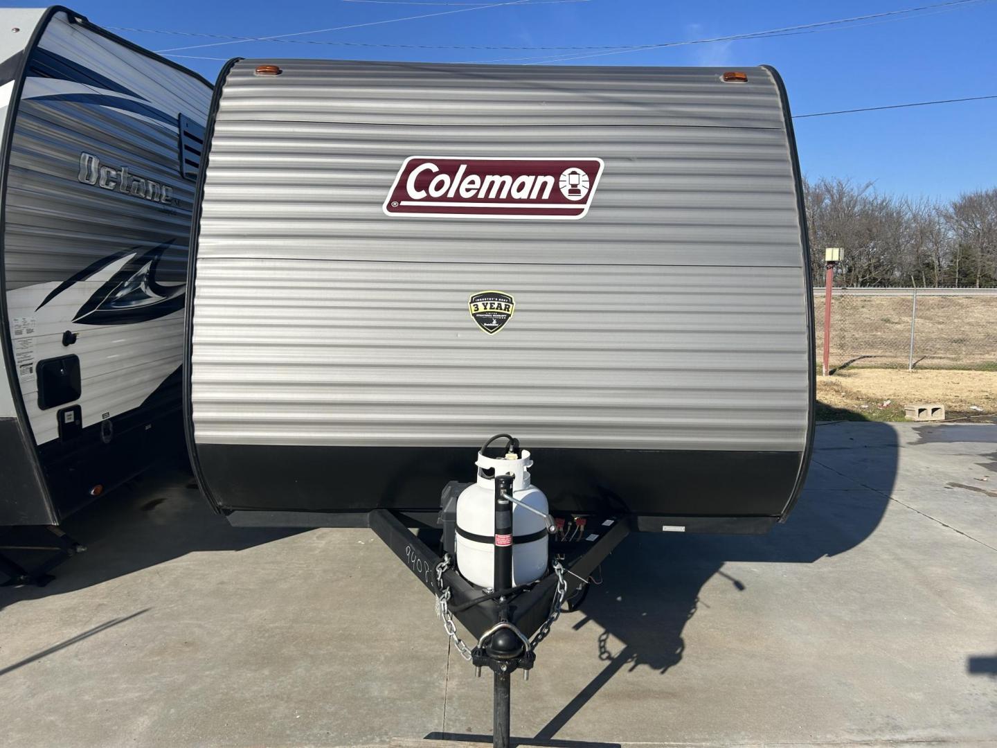 2023 Silver /TAN Keystone COLEMAN 17R 17R (4YDTCMG10PH) , located at 17760 Hwy 62, Morris, OK, 74445, 35.609104, -95.877060 - 2023 KEYSTONE COLEMAN DUTCHMEN 21.42FT OVERALL WITH 8FT POWER AWNING (APPEARS TO BE NEVER USED) IN THE FRONT OF THE CAMPER IS YOUR QUEEN SIZE BED WITH STORAGE UNDERNEATH, OVERHEAD SHELF, WINDOW A/C UNIT. KITCHEN/LIVING AREA IS A BOOTH STYLE DINETTE THAT FOLDS DOWN FOR ADDITIONAL SLEEPING, OVERHEAD C - Photo#0