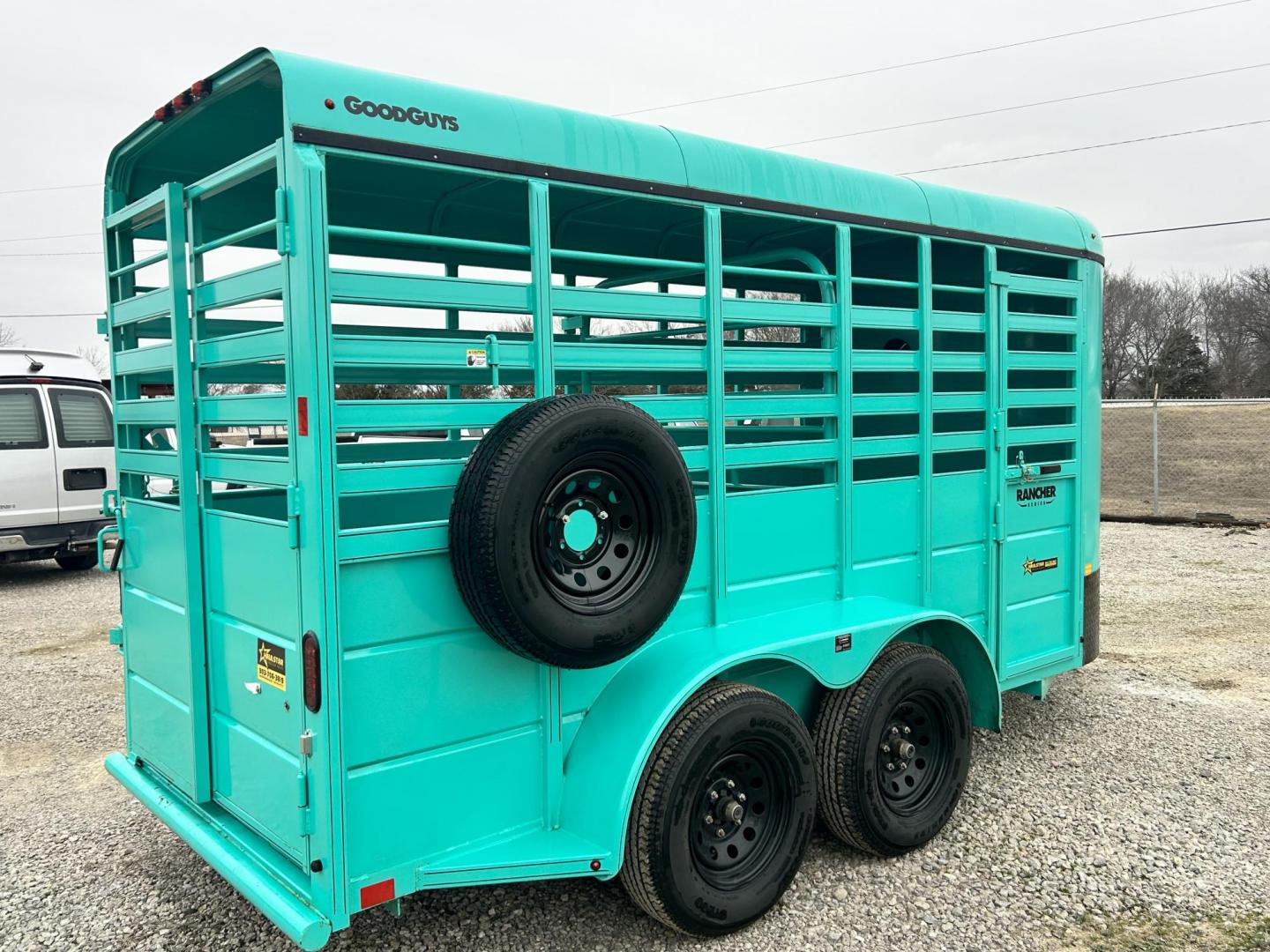 2024 TURQUOISE GOODGUYS RANCHER SERIES (7TTBL1420ST) , located at 17760 Hwy 62, Morris, OK, 74445, 35.609104, -95.877060 - 2024 GOODGUYS TRAILER 5X14FT RANCHER SERIES BUMPER PULL. FEATURES 34" SOLID SIDES, TUBING SIDE, FULL ESCAPE DOOR, FULL SWING REAR GATE WITH SLIDER, ONE CENTER CUT GATE, BUTTERFLY VENTS, SPARE TIRE MOUNT, (2) 3.5K ELECTRIC BRAKE AXELS. 2 INCH BALL. *** CLEAN TITLE*** $5,900 CALL RUSS, JONA, OR - Photo#4